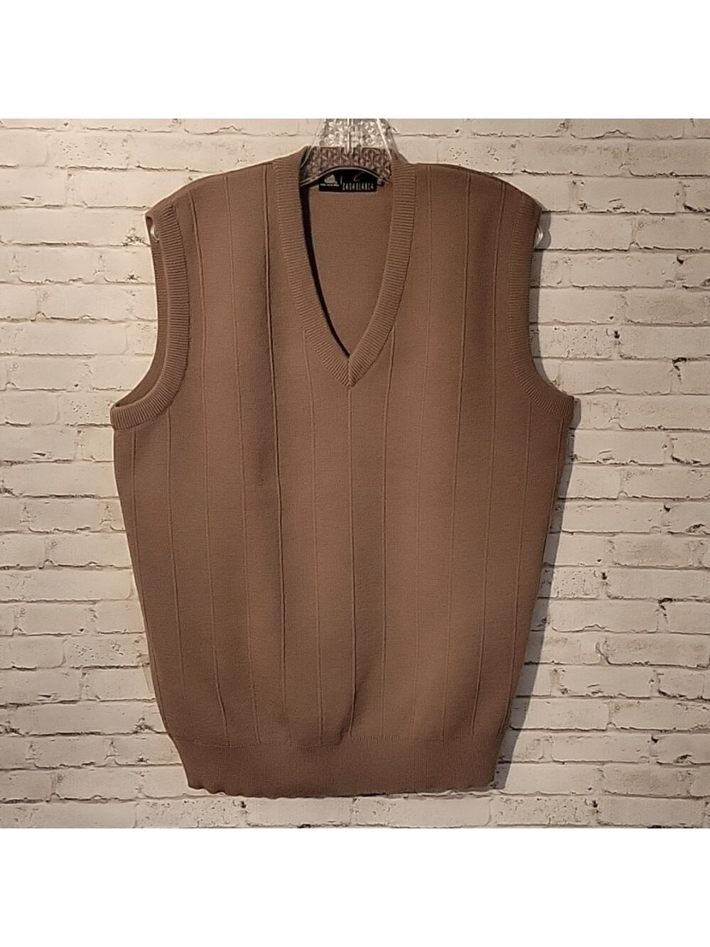 Casablanca, Men's Pure New Wool Khaki Vest, Shrink Resist, Micro Wool, Size 40.